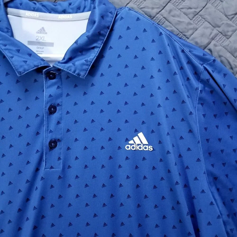 Adidas Polo Golf Shirt Mens 2XL Blue Performance‎ Fit Short Sleeve Collared